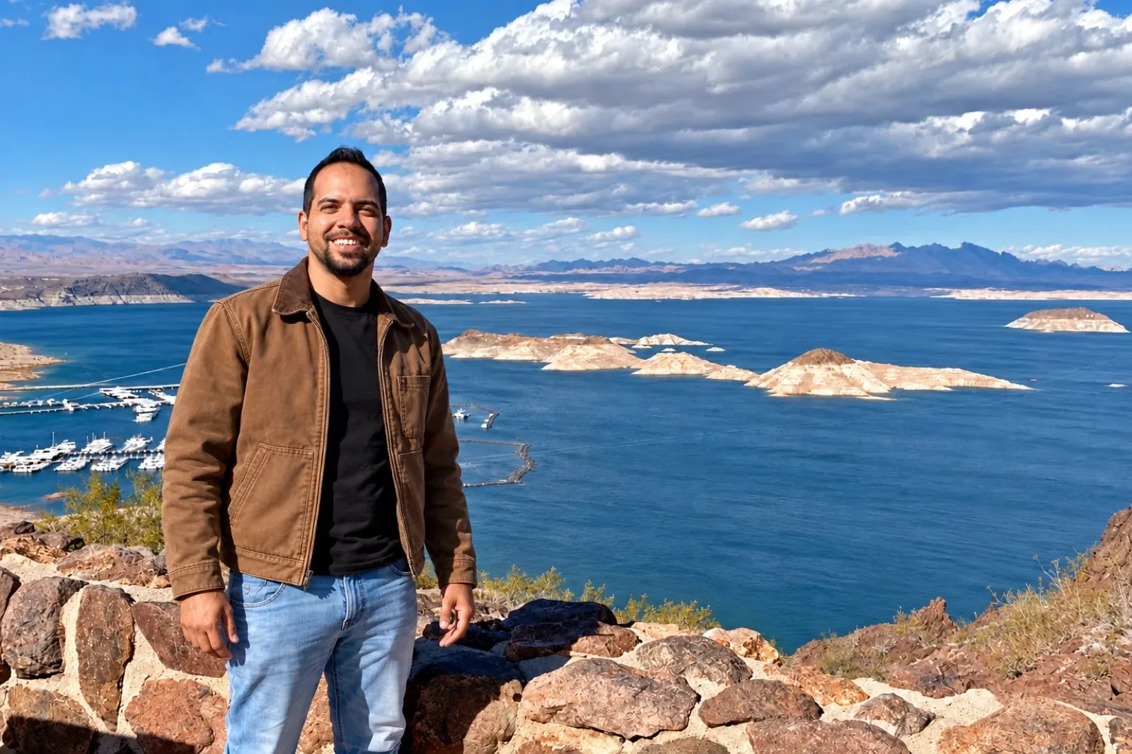 Zach Abdollahi outdoors in a brown canvas jacket